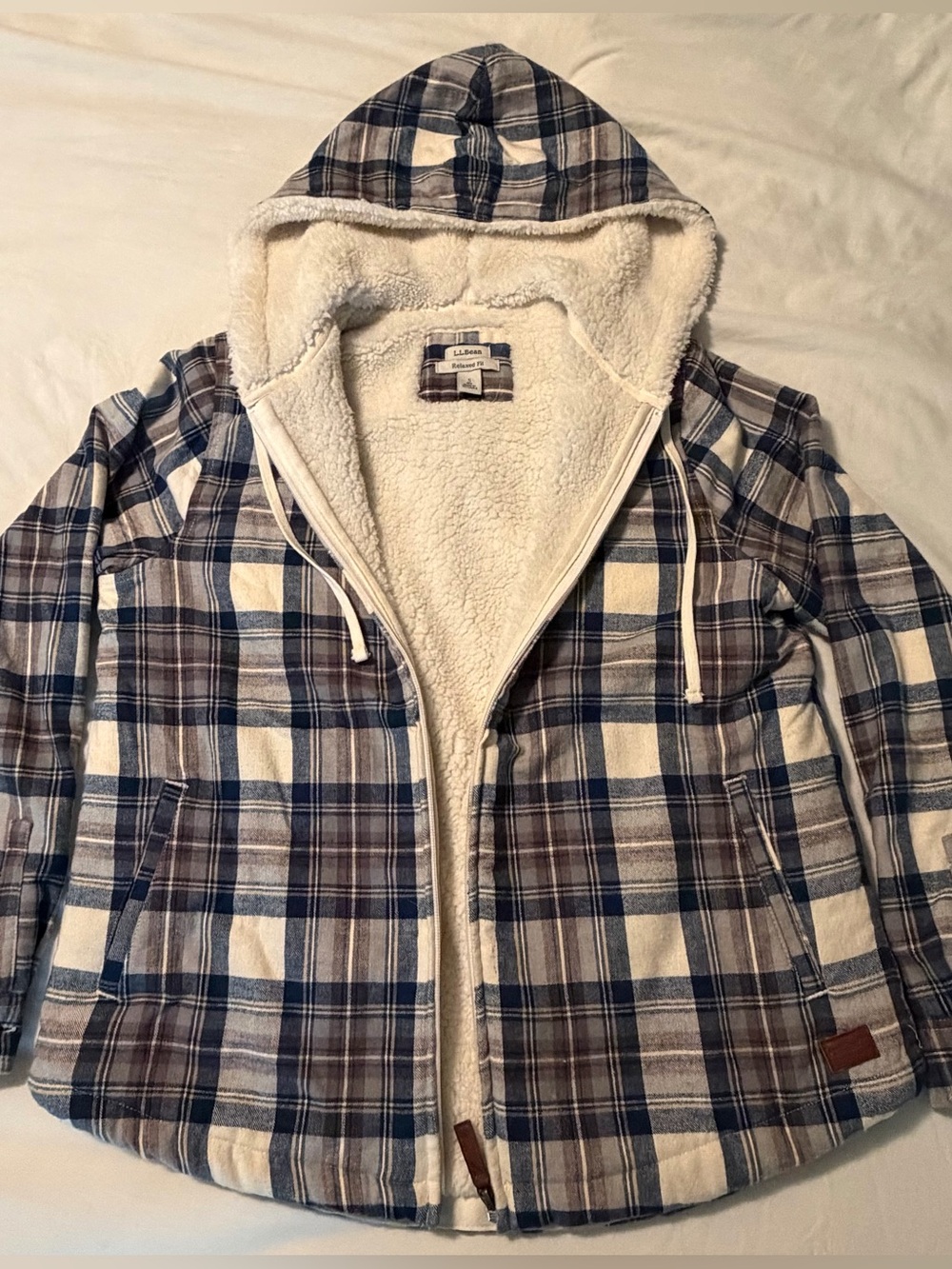 L.L.Bean Women’s Small Sherpa Lined Plaid Hooded Jacket Full Zip